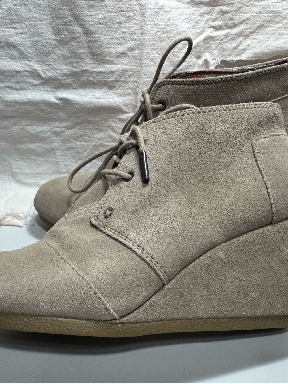 Toms Taupe Suede Lace-Up Wedge Ankle Booties